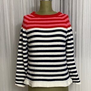 Joules Women's Red/Pink and Navy/Off White Striped Chenille Sweater Size 6